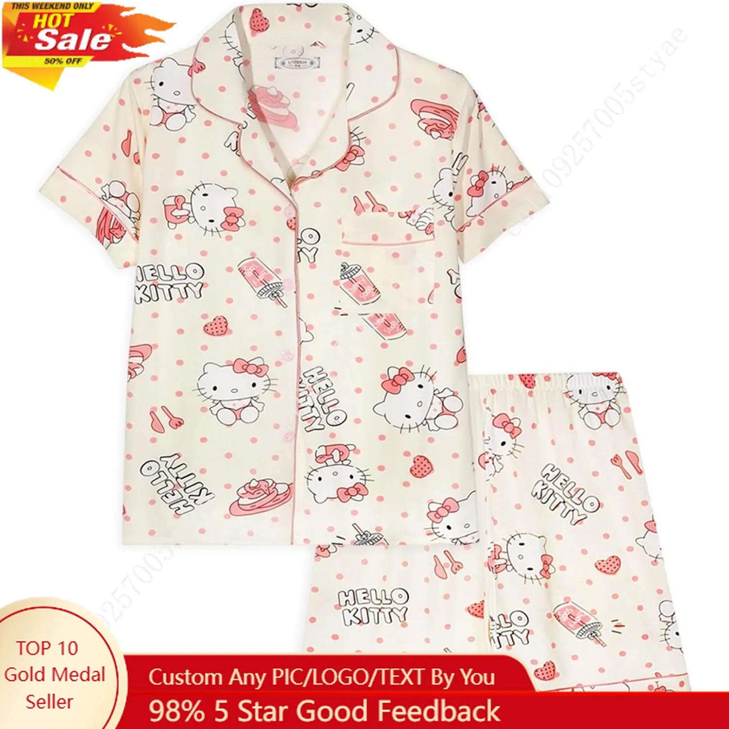 

My Melody Hello Kitty Women's Pajama Sets Summer Sleepwear Soft Short Sleeve Shirt Short 2 Piece Home Wear Pj Set