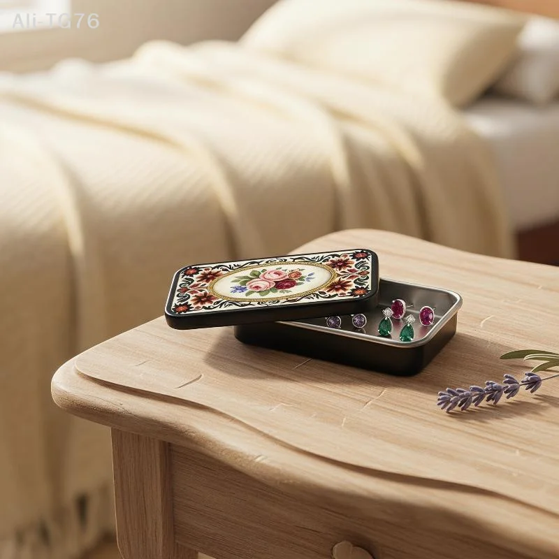 [P] Black Gold Rose Heart-Shaped Retro Fire Wood Box Does Not Include Matches Supports Match/Coin/Accessory Storage