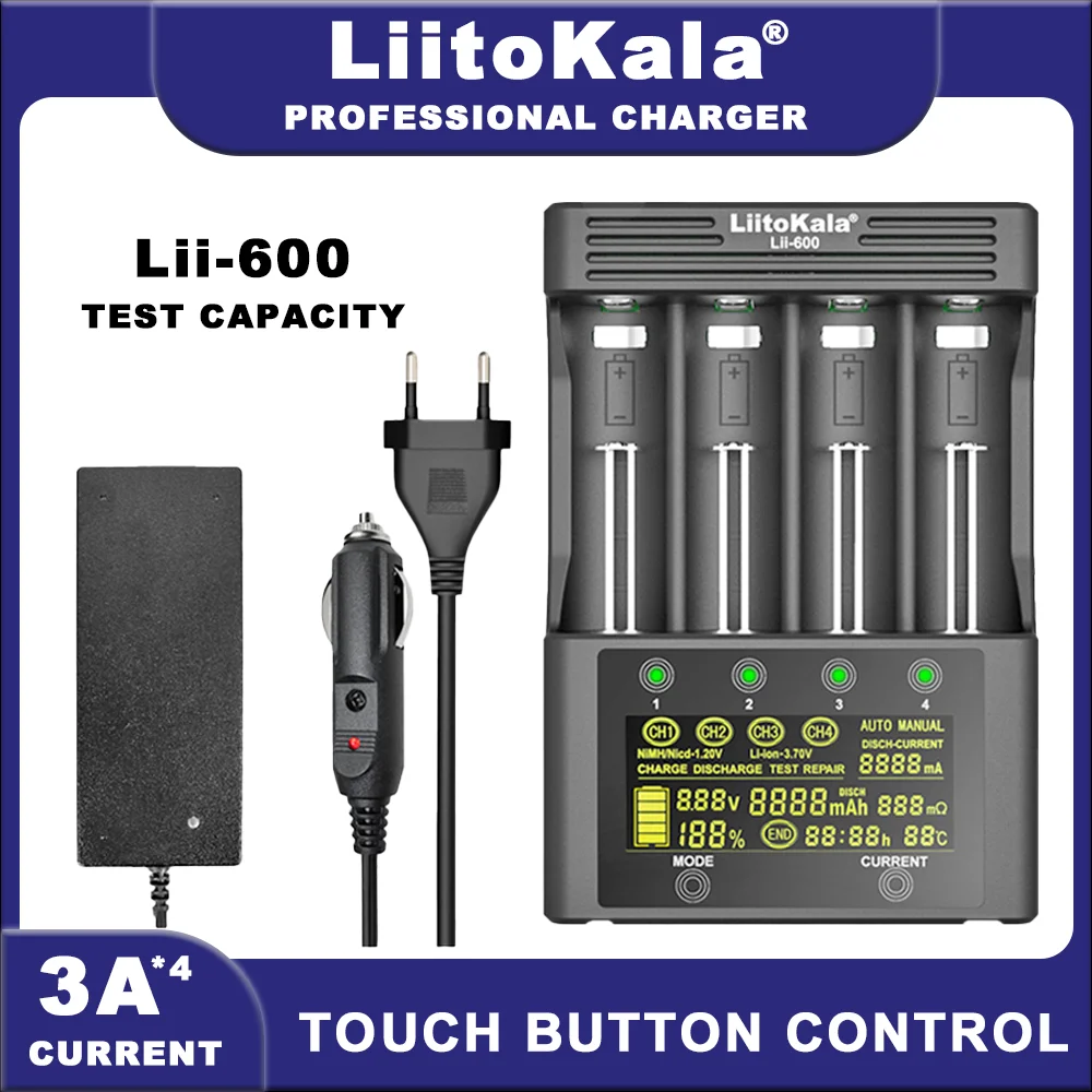 LiitoKala Lii-600 Lii-CH2 Battery Charger For Li-ion 3.7V and NiMH 1.2V Battery Suitable for 18650 26650 21700 26700 18350