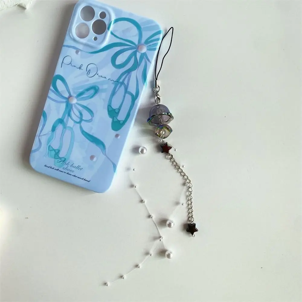 Y2K Jellyfish Phone Charm Keychain Crystal Star Pearl Mobile Phone Chain Unique Aesthetic Handmade Ocean Style