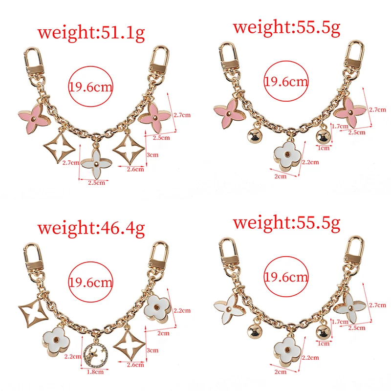 Fashion New Product Black and White Four Leaf Old Flower Trendy Jewelry Bag Decoration Chain Phone Decoration Pendant Accessory image 6