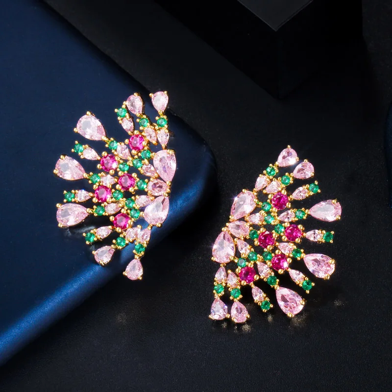 ThreeGraces Elegant Multicolor Cubic Zirconia Big Fireworks Stud Earrings for Women Fashion Party Jewelry E1751