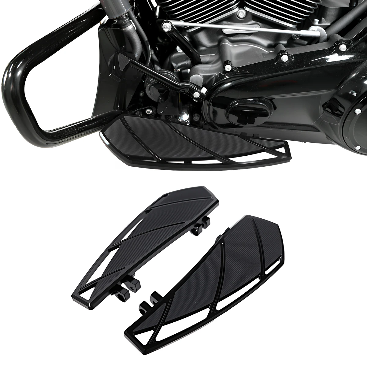 

Front Floorboards Rider Footboard For Harley Touring Softail Street Glide FLHX FLHR Road King Electra CVO Trike Models