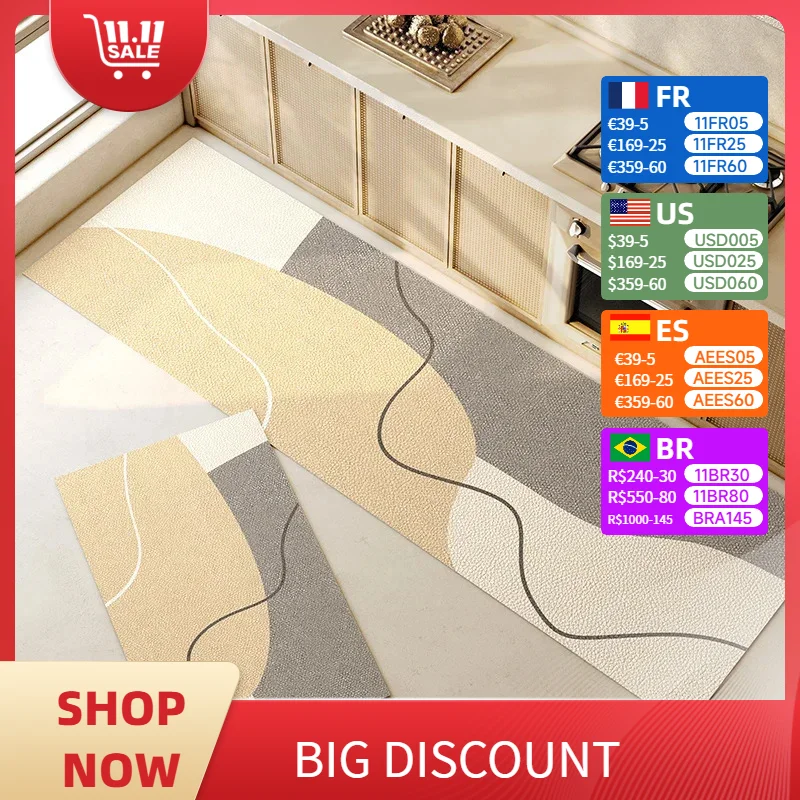 

Minimalist Kitchen Floor Mat PVC Waterproof Oil-proof Wipeable Rug Stain-resistant Anti-slip Mats Home Decor Leather Carpet 매트