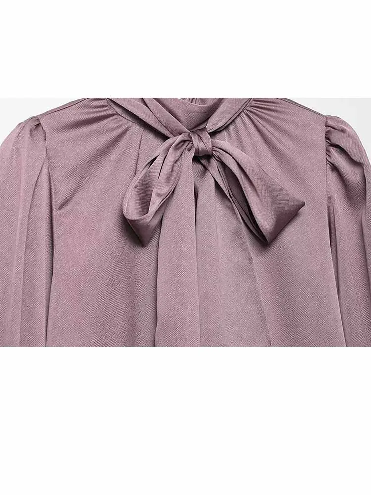 HH Neue Frau Frühjahr Elegante Mode Lange Ärmel Bogen Dekoration Seide Satin Textur Hemd Weibliche Pendeln Vielseitiges Hemd