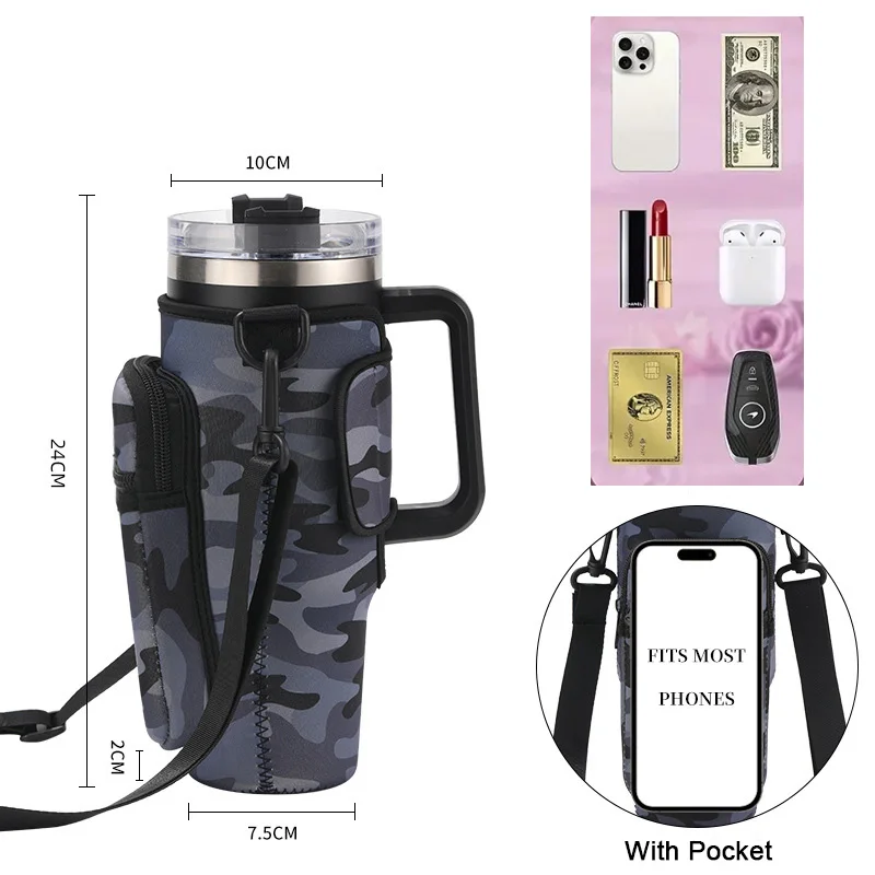 Kawaii Daisy Tumbler Bag for Stanley Cup 40oz Accessories Cute Water Bottle Carrier Bag with Adjustable Strap Cup Holder Pouch