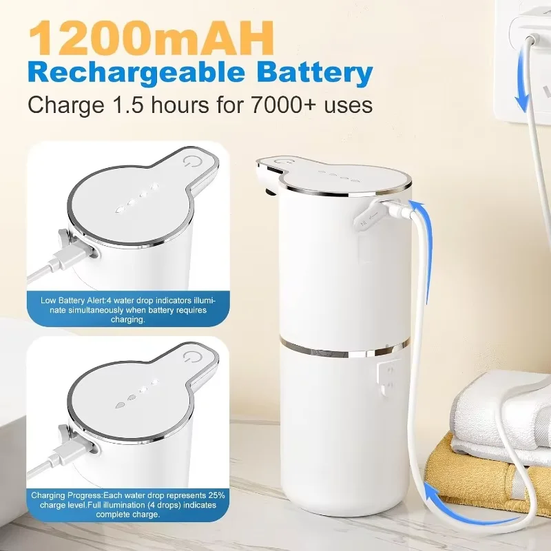 Automatic Foam Soap Dispensers Bathroom Smart Washing Hand Machine With USB Charging White High Quality ABS Material