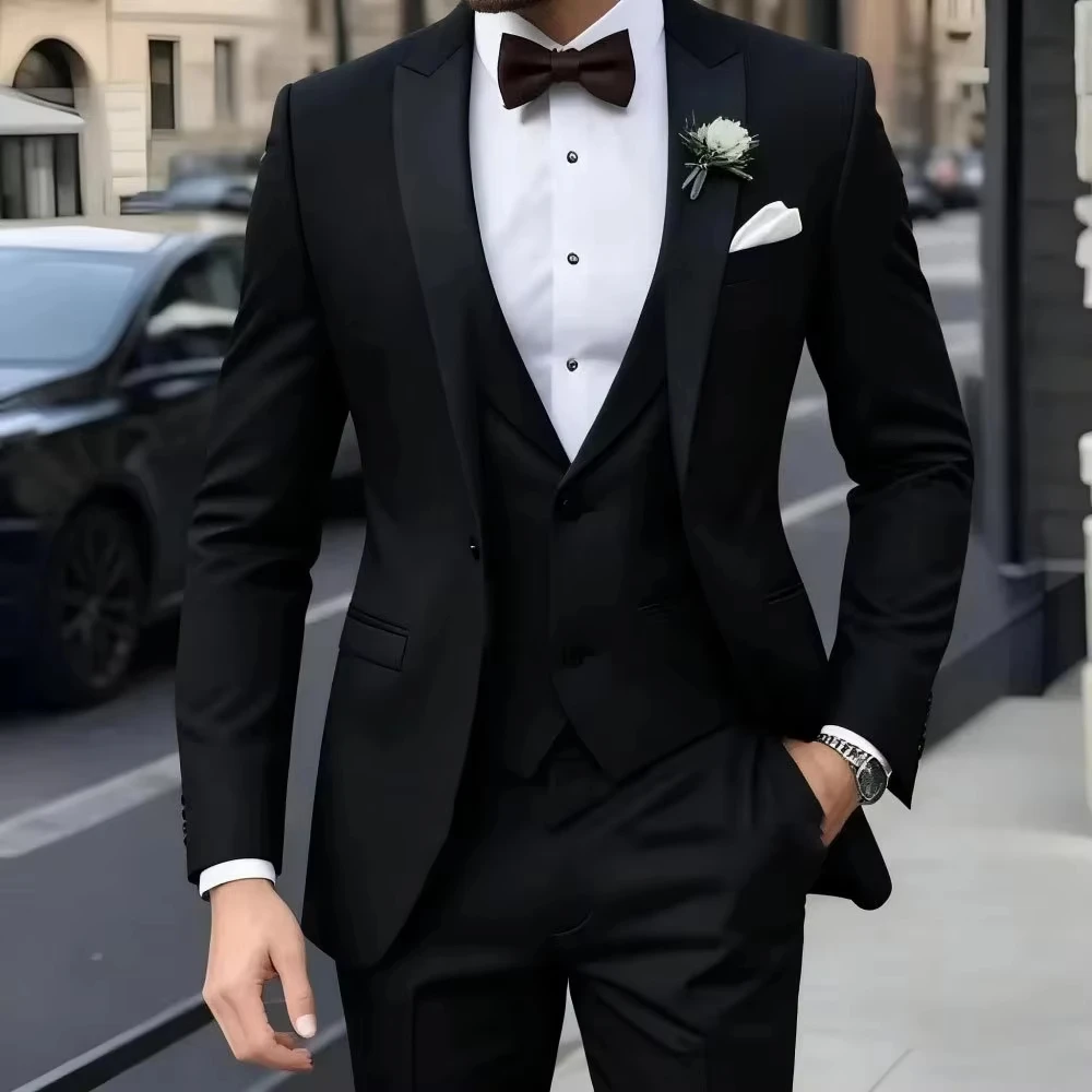 Black New Business Casual Wedding Groom Best Man Men's Suit Three-piece Set  Wedding Suits for Men  Mens Suits  Suit