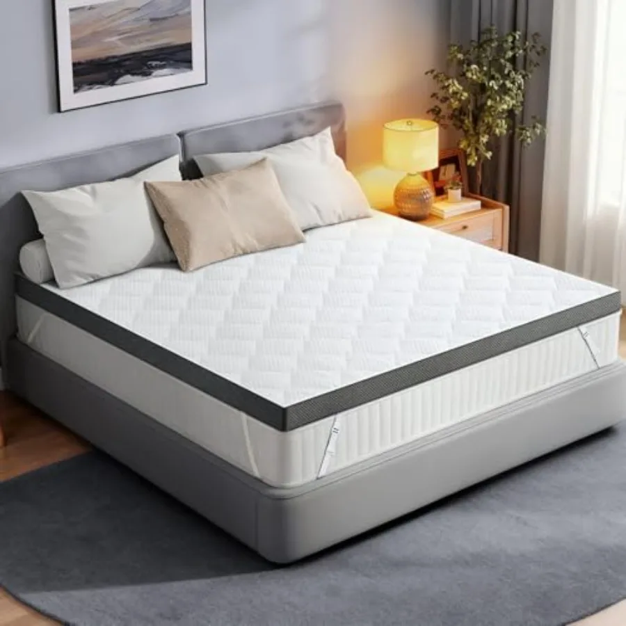 

Mattress Topper: Super Support Mattress Pad, High Density Foam for Back Pa, Breathable Washable Cover with Anti-Slip Straps, No