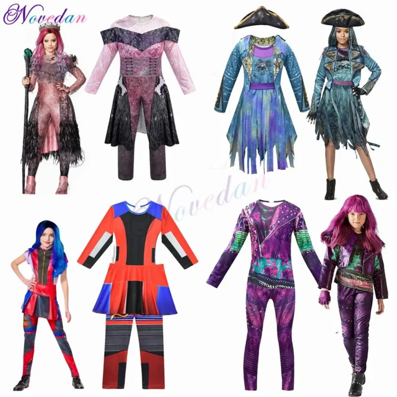 Descendants 3 Mal Evie Audrey Bertha Cosplay Costume Girls Halloween Costume For Kids Children Party Fancy Dress AS283