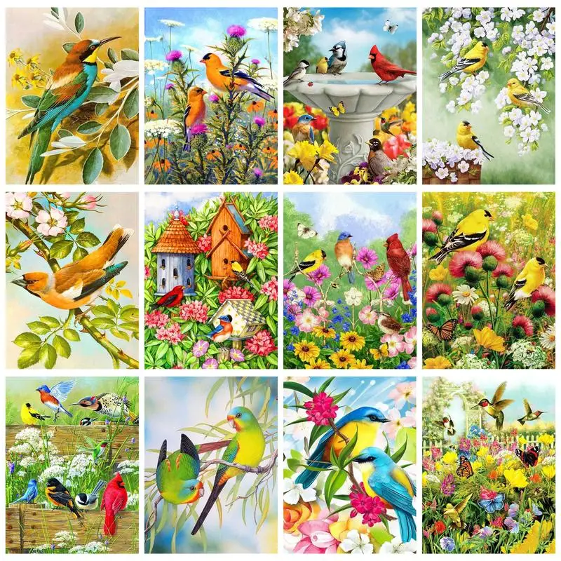 CHENISTORY Oil Painting By Numbers For Adults Paintings On Number Birds And Flowers Number Painting Home Decor DIY Gift Artwork