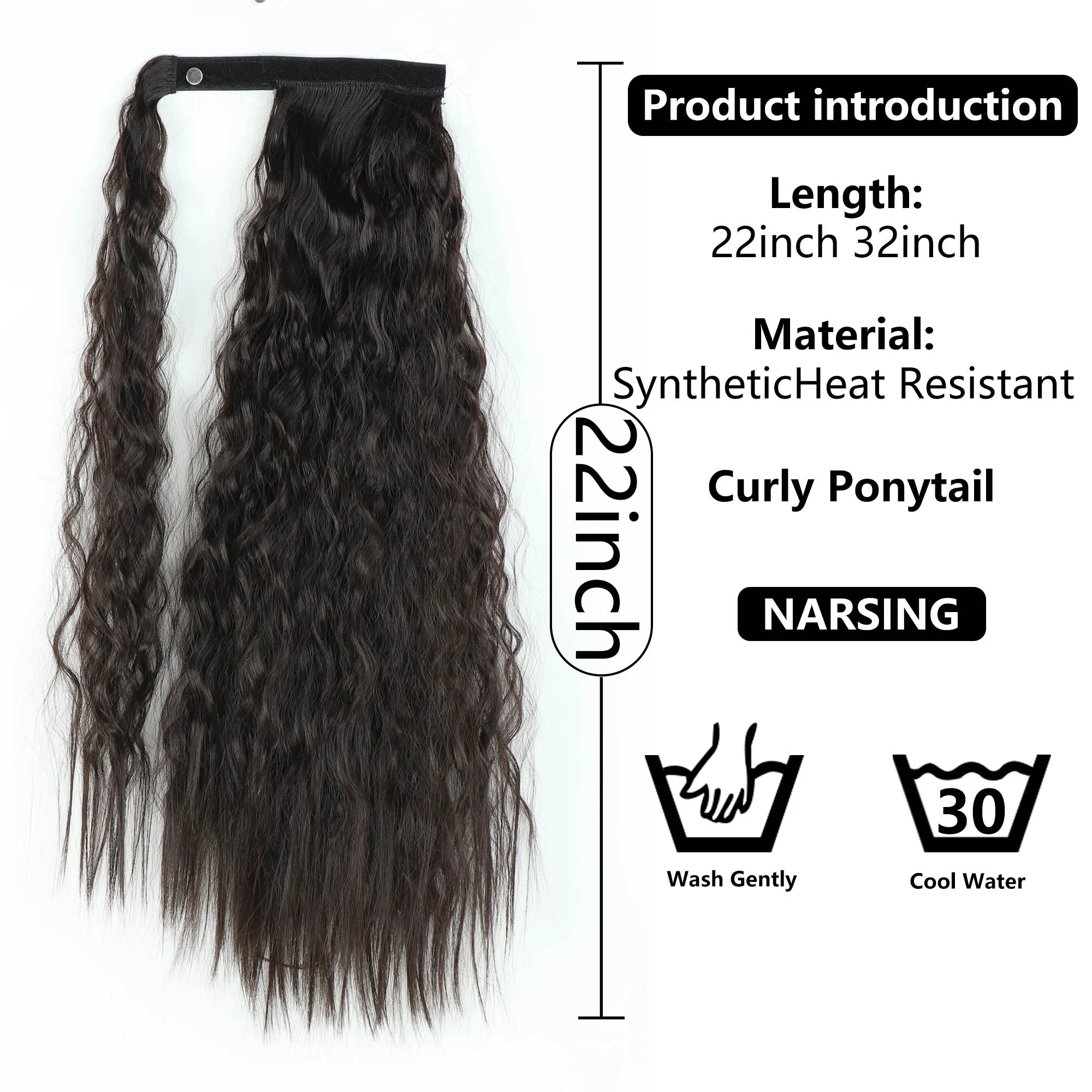 XINRAN Synthetic Long Natural Curly Ponytail Wrap Around Ponytail Hairpieces Black Heat Resistant Hair Extensions For Women