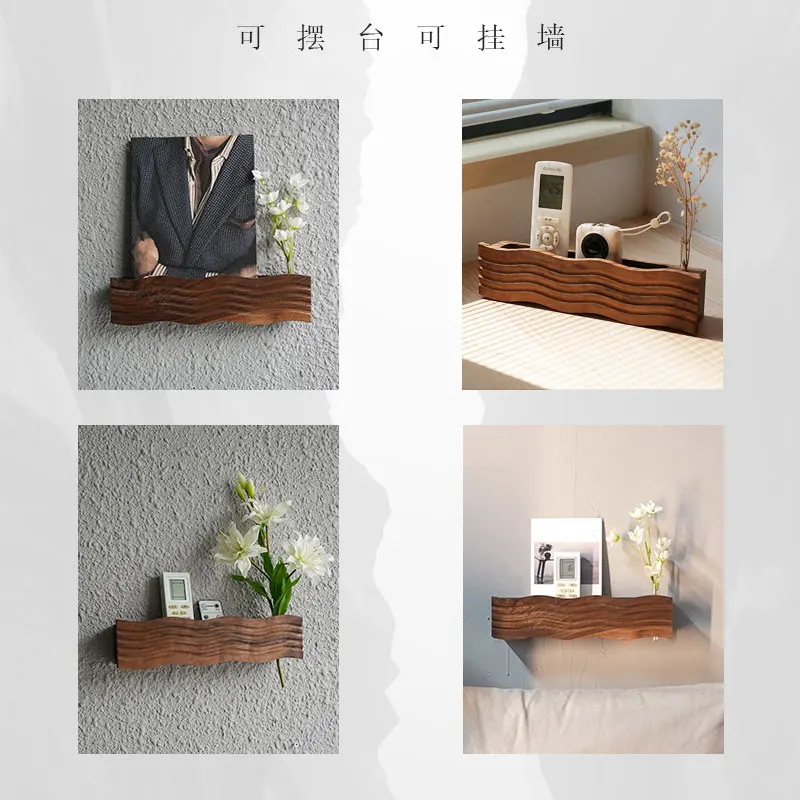 Walnut Desktop Organizer Modern Minimalist INS Style Remote Control Holder Display Box Decorative Storage Rack for Home Decor
