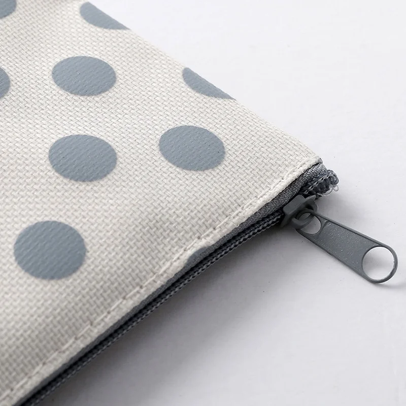 Portable Canvas Pencil Bags Simple Plaid Polka Dot Single Layer Student Pencil Case