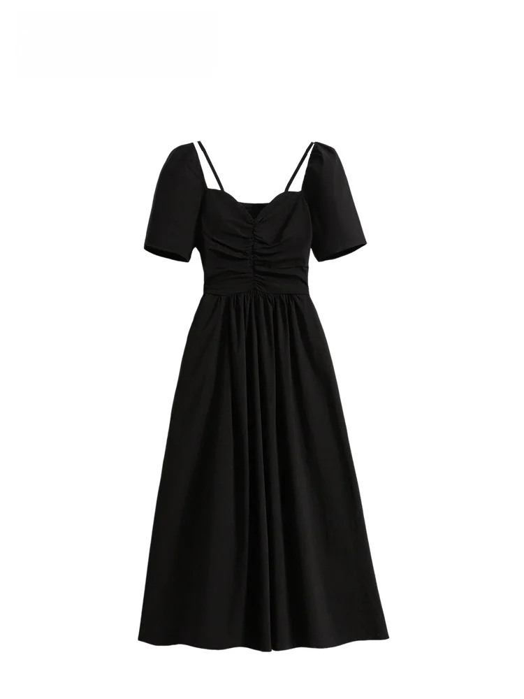 

Summer Short Sleeve Dress Women's plus Size Hepburn Style Slimming Korean Version A-Line Skirt Polyester Fiber Casual Wear