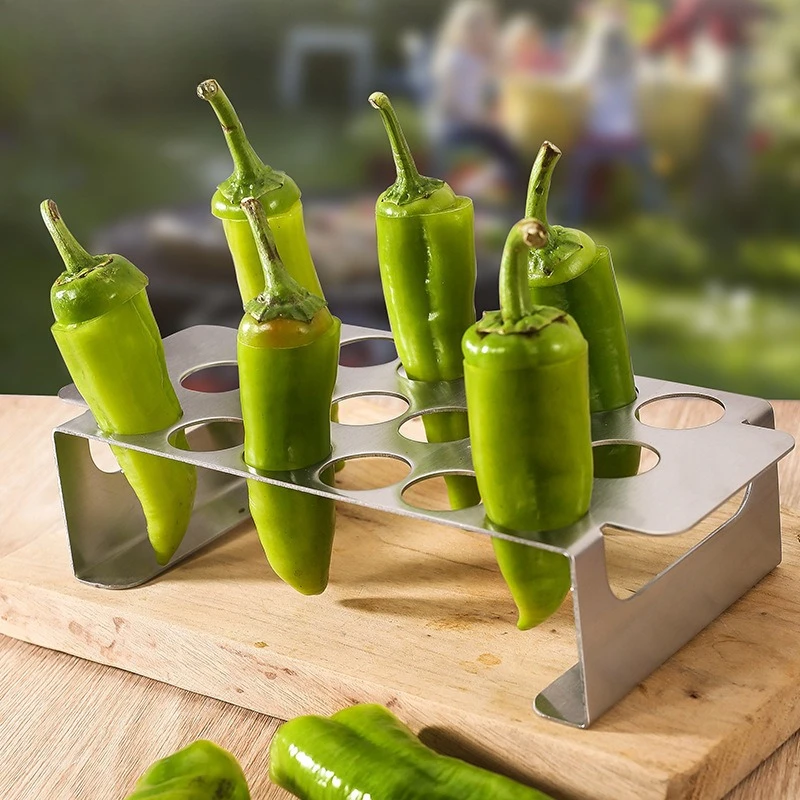 430 Stainless Steel Chili Grill Rack Non‑Stable 18‑Hole Barbecue Holder Outdoor BBQ Cooking Tool For Pepper Placement Accessory