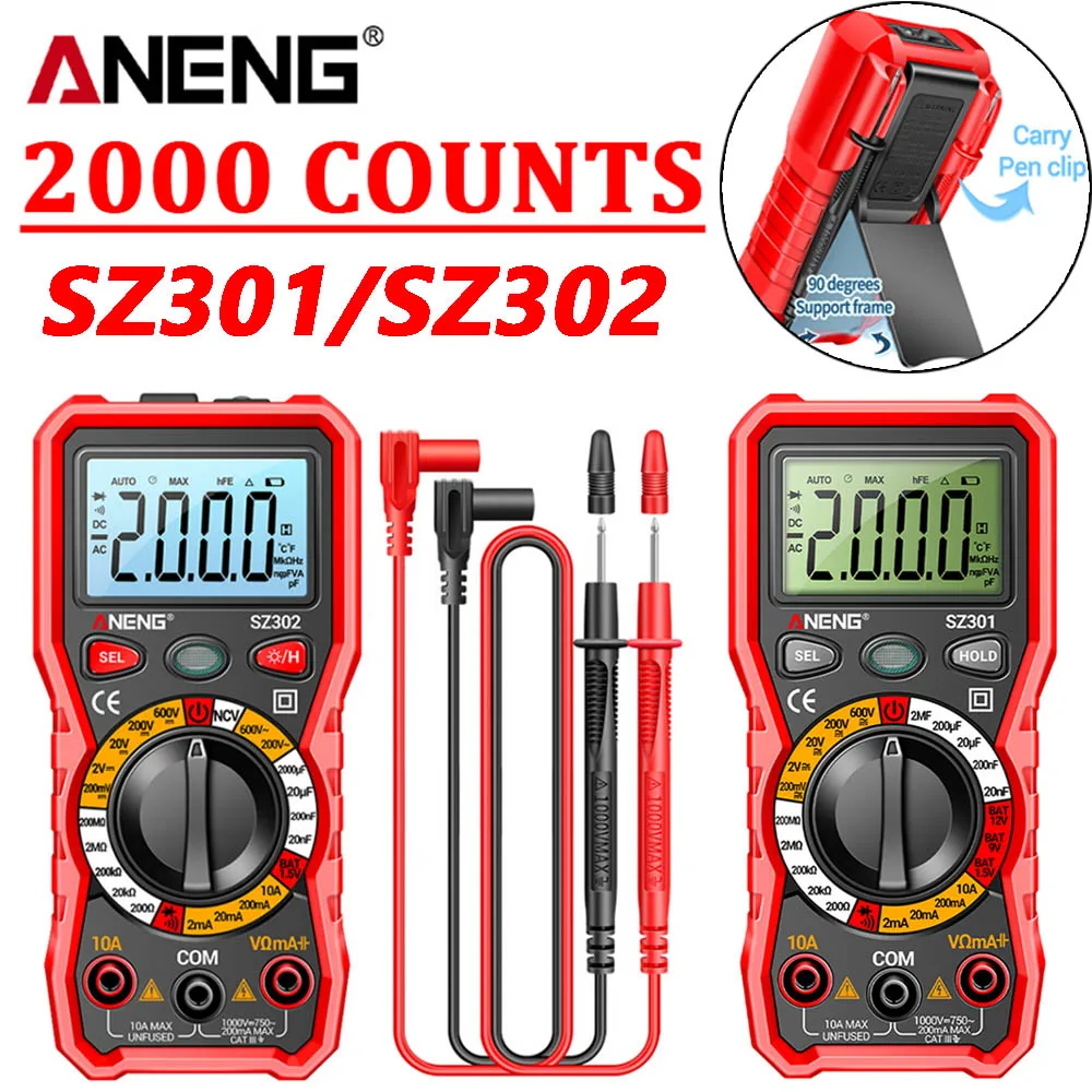 ANENG SZ301 SZ302 Smart Digital Multimeter Professional Auto Voltmeter AC DC 220V Resistance Voltage Capacitor Diode NCV Tester