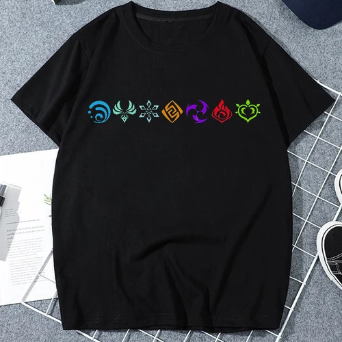 Imagen 2 del producto Genshin-Camiseta de impacto con personajes de juegos Kawaii para mujer, Tops con gráficos de dibujos animados, ropa de calle de moda Harajuku, Camisetas informales de gran tamaño