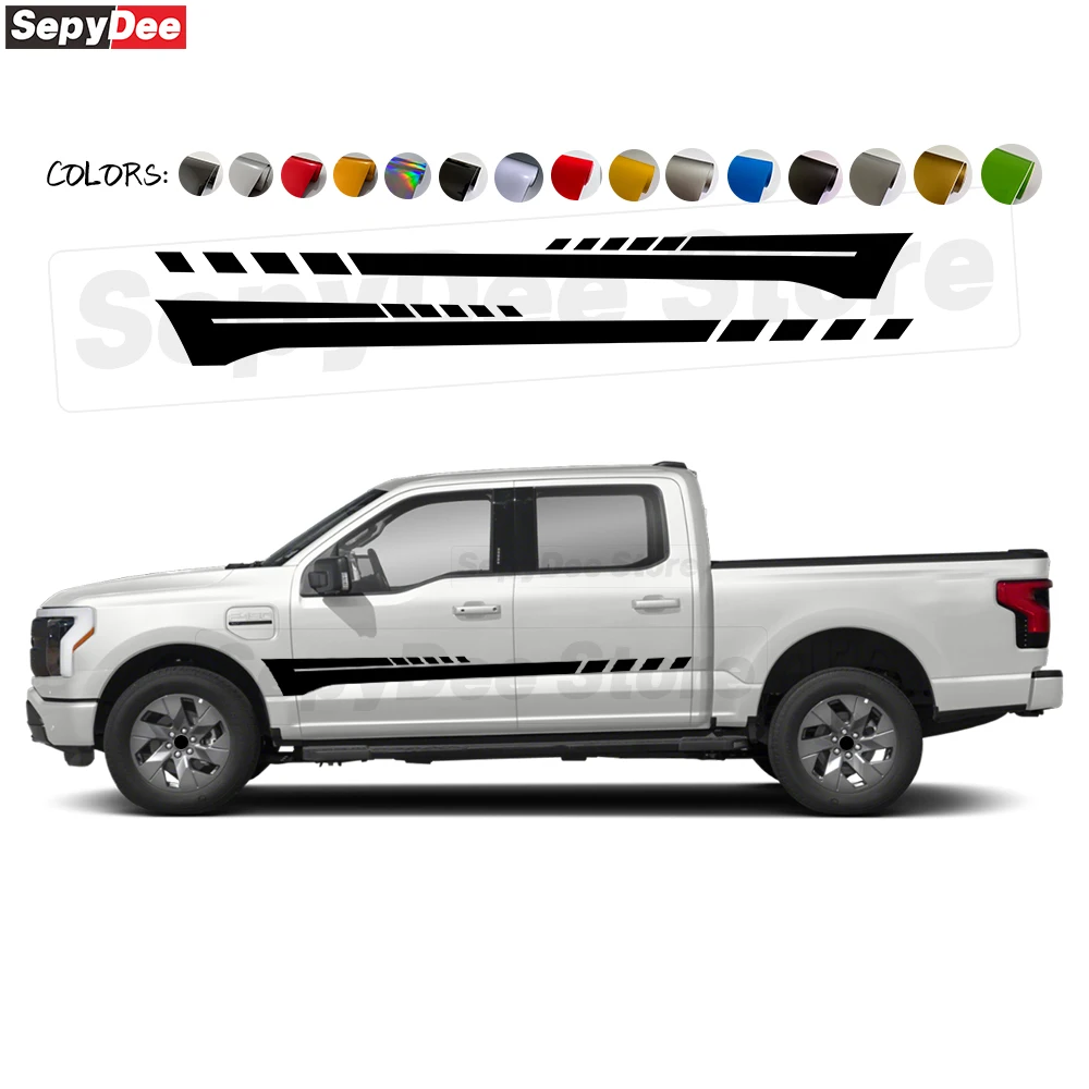 2Pcs Racing Stripes Car Door Side Skirt Stickers For Ford F-150 F150 2020-2025 Body Rocker Panel Vinyl Decal Car Accessories
