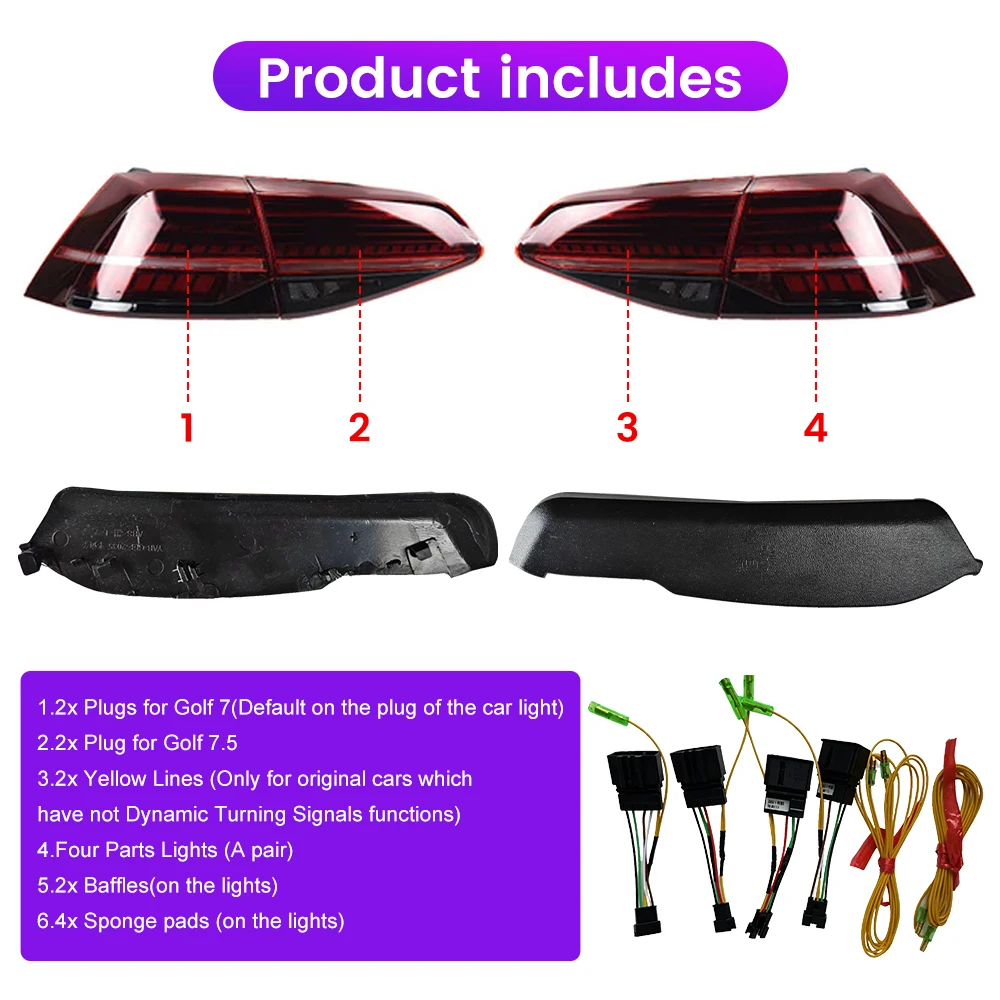 Pair Of Car Tail Light Assembly For Volkswagen VW Golf 7 Mk7 Golf 7.5 Mk7.5 2013 2014-2020 LED Brake Flowing Water Flicker