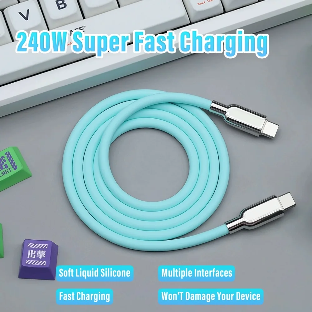 240W Type C To Type C Cable PD3.1 Super Fast Charge Cord Liquid Silicone Quick Charging USBC Data Wire for iPhone Samsung Xiaomi