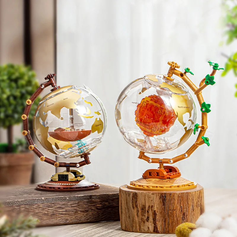 Space series creative globe building block assembly model with light MOC desktop ornaments children's learning educational toys