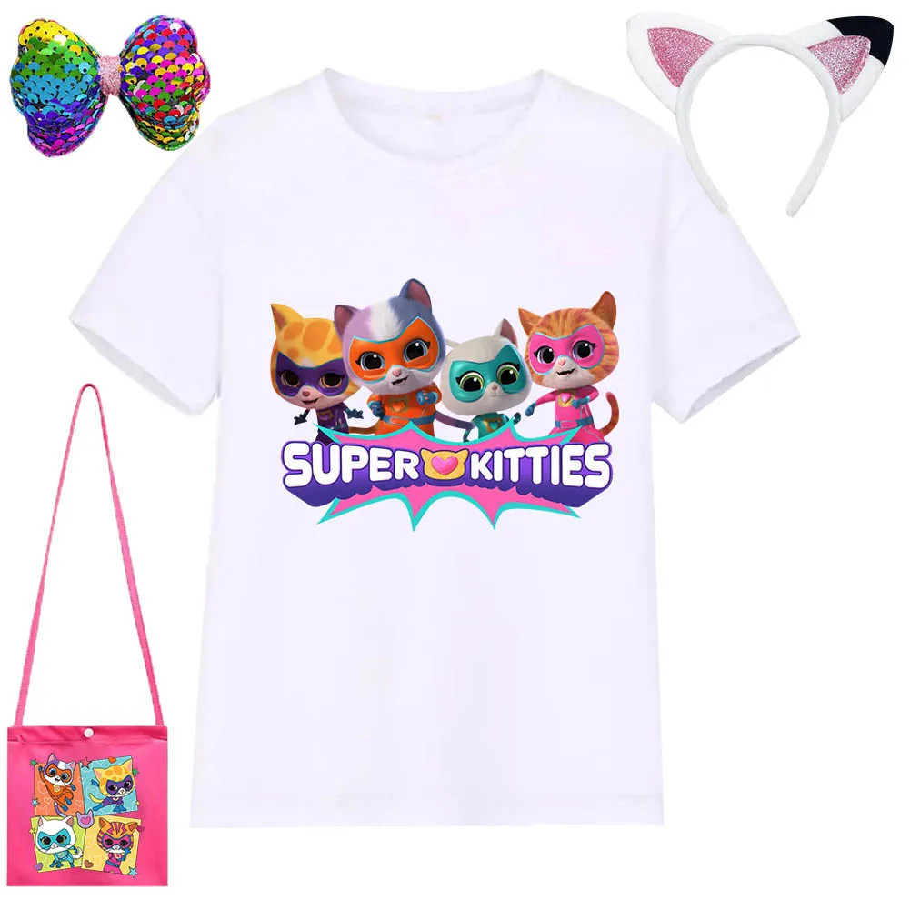 Anime Tshirts 4 Pcs Set Game Wish Asha Super Kitties Kids Cloth Baby Child Cotton T Shirt Toddler Girls Short Sleeve Tops 2~12Y