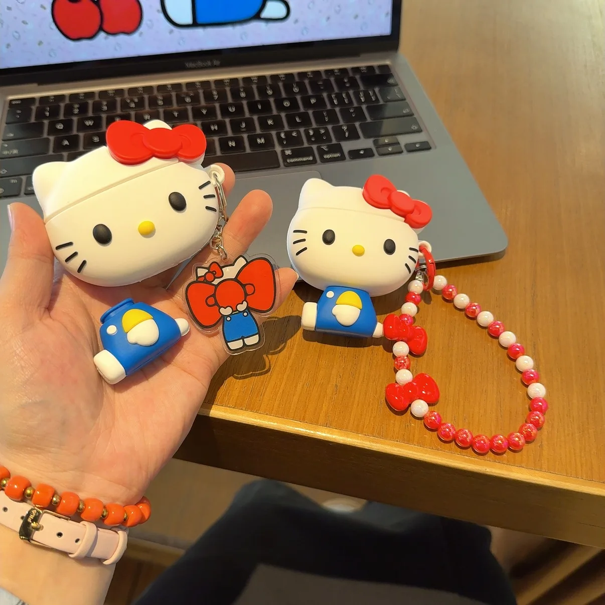 حافظة سيليكون لهاتف Hello Kitty مضادة للسقوط لأجهزة AirPods Pro 3,4,1 2,3,Pro,Pro 2 بتصميم الرسوم المتحركة يمكن تفكيك الجزء السفلي. #4