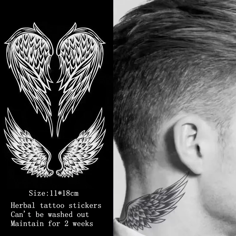 Neck Wings Herbal Juice Tattoo Stickers Semi-permanent Big Picture Waterproof Lasting Fake Tattoo Art Men Women Tatuajes Cool