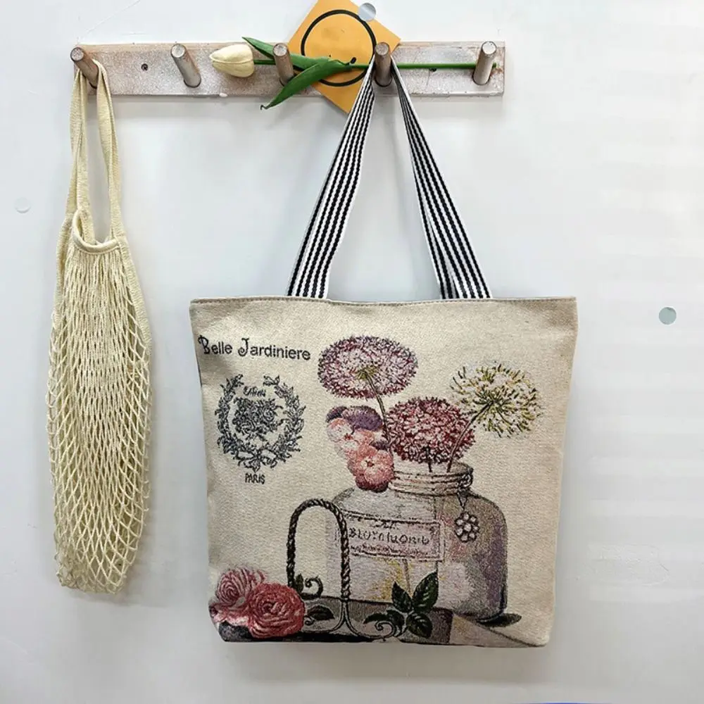 Casual Embroidery Ethnic Style Handbag Canvas Large Capacity Flower Cloth Bag Storage Bag Handbag Embroidery Tote Bag Girls