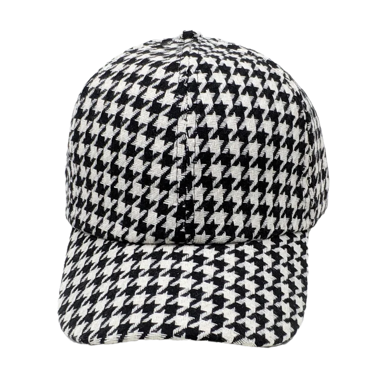 Classic Men\'s Houndstooth Cap Retro Baseball Cap White Black Plaid Hats for Women