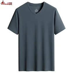 Plus Size 8XL 9XL Summer V-Neck T-shirt Men Ice Silk Cooling Breathable Running T Shirts Men's Hiking Camping Tops Tees Clothing
