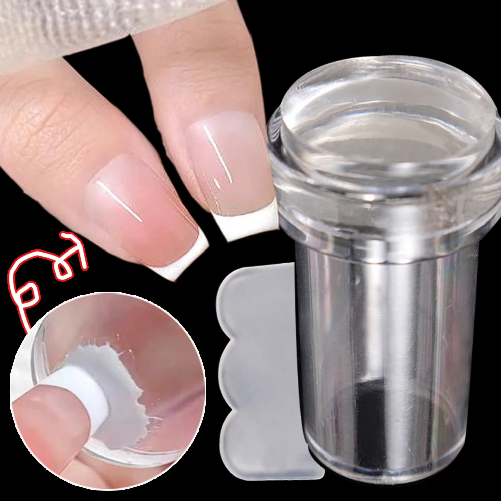 Sello de uñas transparente con raspador, plantilla de sello de uñas de punta francesa, impresión de silicona de gelatina, herramientas de manicura para estampado de esmalte de uñas