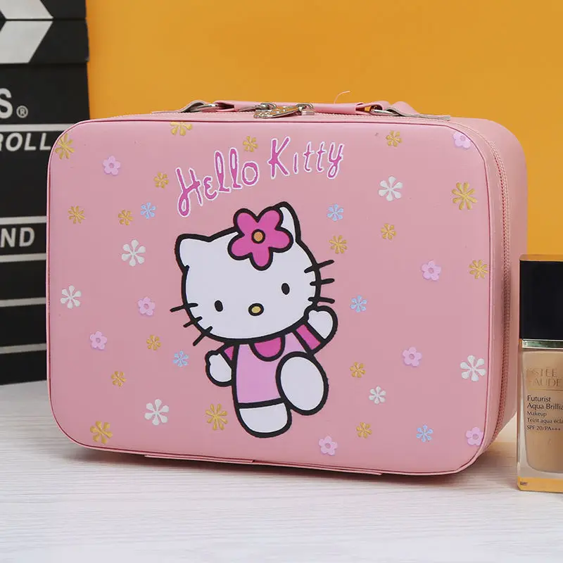 Hello Kitty Kuromi Anime Kawaii Sanrio Makeup Case Cute Cartoon Cinnamoroll Desktop Large Pu Mirror Storage Box Toys for Kids