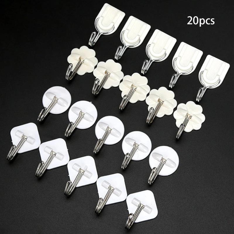

U-shaped Hook Small Size Strong Adhesive Hanger White Plastic Hanging Hooks Multi-functional Home Accessories