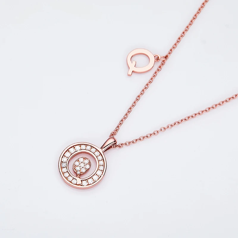 SGARIT Luxury Alphabet Q Woman Necklace Rose Gold Plated 0.2CT VVS1D Diamond Necklace S925 Sterling Silver Jewelry Pendant