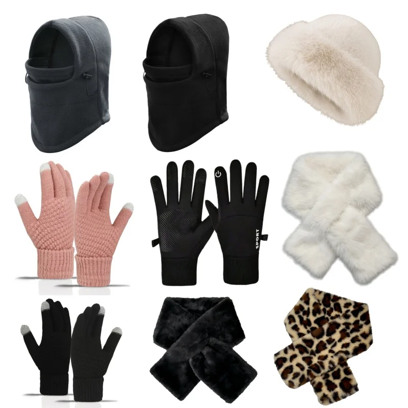 

Комбинированная теплая шапка и шарф на флисовой подкладке, ветрозащитная шапка, зимняя вязаная термошапка, шапка, шарф и комплект перчаток.