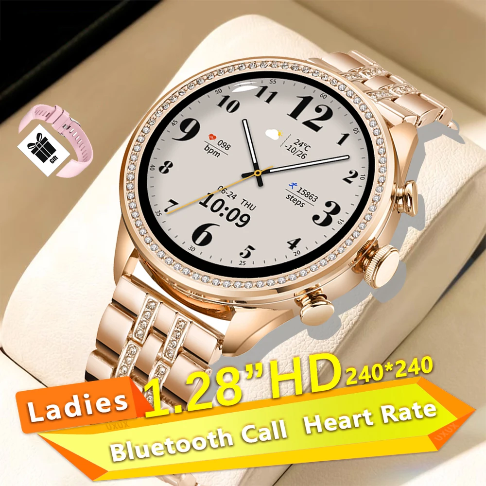 Ladies Smartwatch 1.28” HD 240*240 Bluetooth Call Take More Exercise Custom Photo Wireless Charging Fashion Watch Multifunction