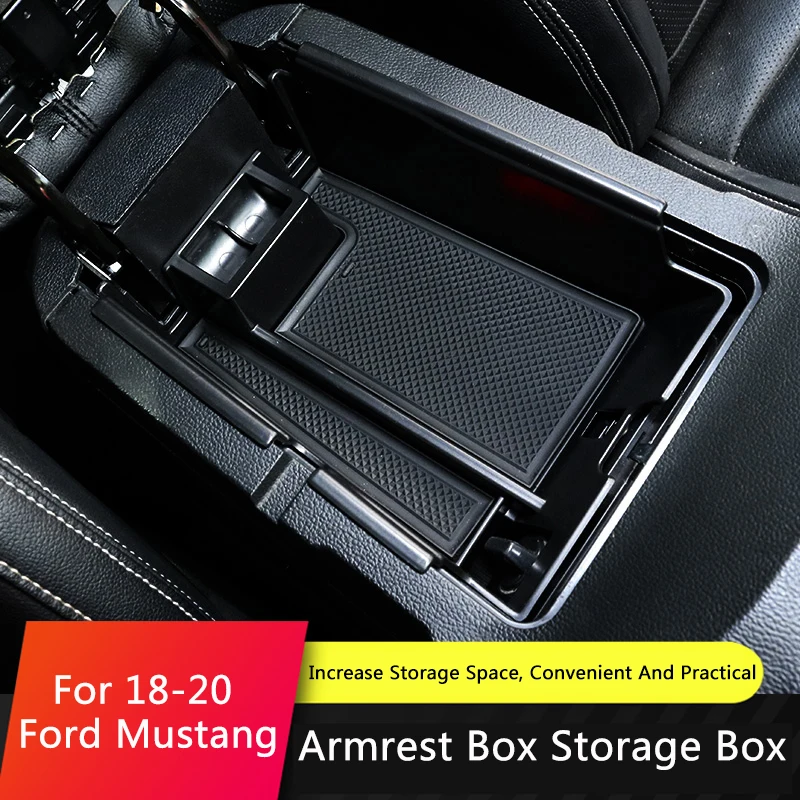 QHCP Car Armrest Box Storage Boxes Central Tray Pallets Container Organizer Stowing Tidying For Ford Mustang 2015-2023 Accessory