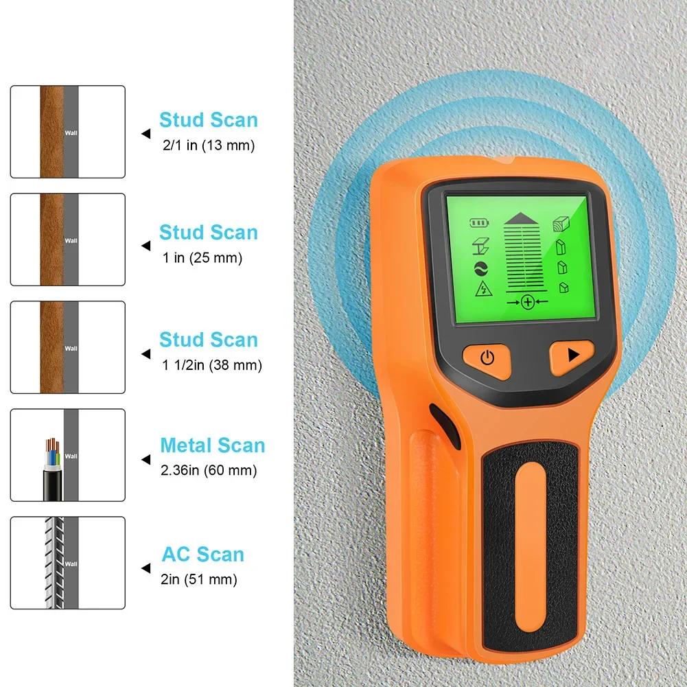 5 In 1 Wall Stud Detector LCD Display And Multi-Depth Scanning Modes Wall Stud Detector For Wood Metal Live AC Wires And Cables