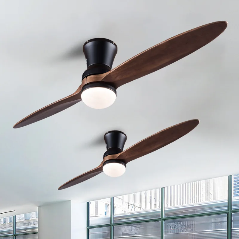 Modern Ceiling Fan Wooden Blade Office Room 60 Inch with Light Remote Control DC Motor for Living Room Bedroom