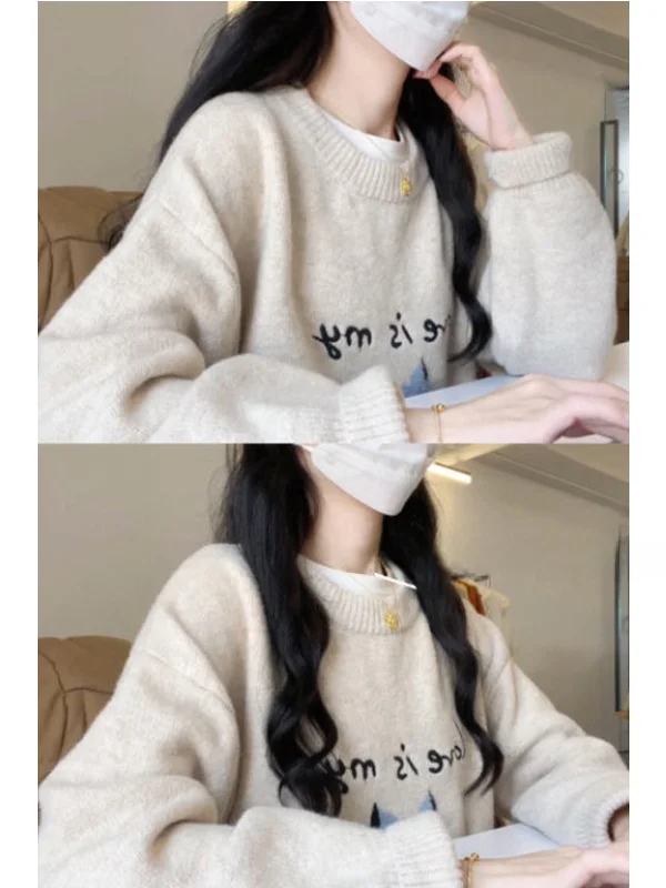

Women's Patterned Knitwear round Neck Loose Fit Thickened Autumn Winter New Style Casual Comfortable Long Sleeve Top
