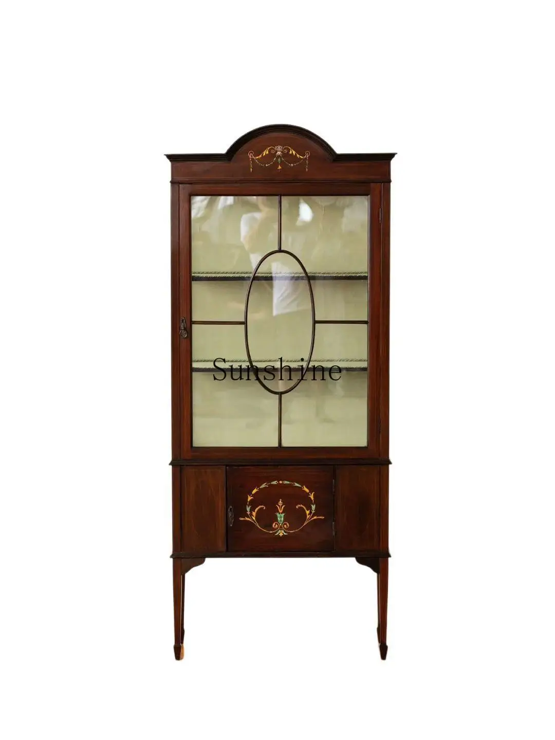 

Furniture Medieval French Solid Wood Display Single Edge Glass Display Storage Wine Cabinet