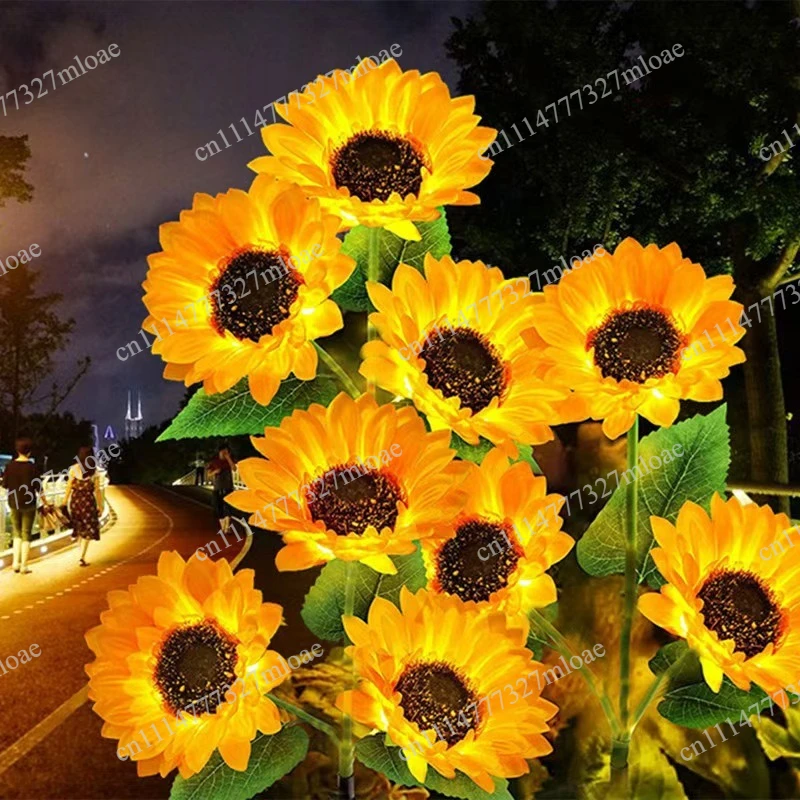 LED three-headed sunflower simulation landscape outdoor lawn garden decoration