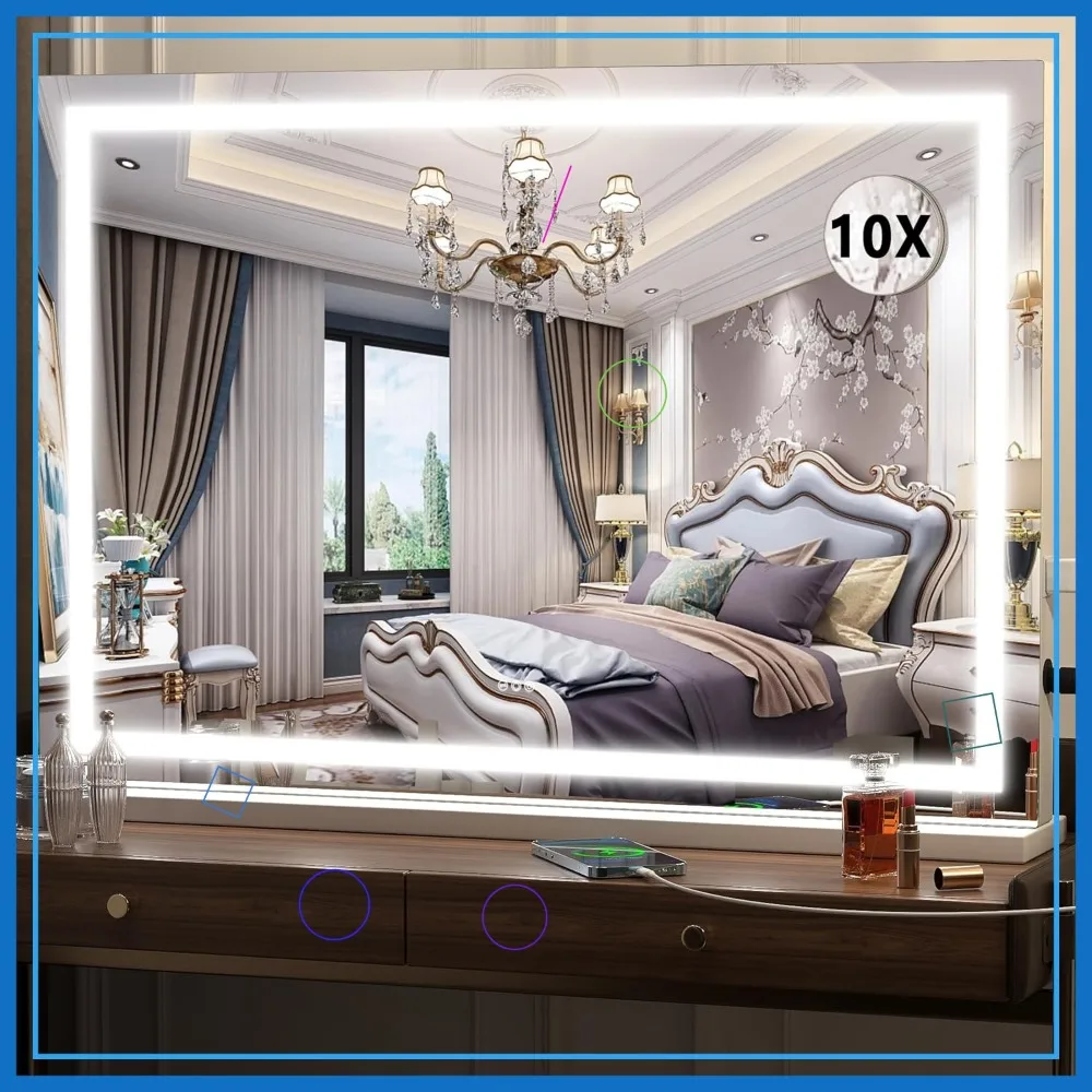 مرآة زينة LED مقاس 32 بوصة × 22 بوصة مع أضواء قابلة للتعتيم، تحكم باللمس، قابلة للتركيب على الحائط، باللون الأبيض #1