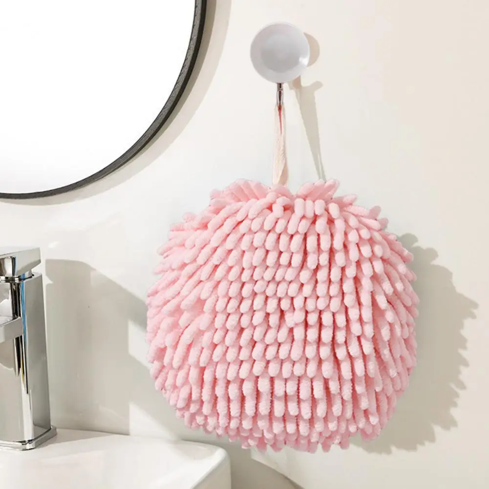 Plush Ball Towel 6 Pcs Chenille Hand Towels with Hanging Lanyard Super Absorbent Microfiber Cloths Reusable Kitchen Bathroom