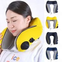 New U-shaped Travel Neck Pillow Elastic Fabric Foldable Inflatable Pillow Press Type Neck Support Cushion Airplane Pillow