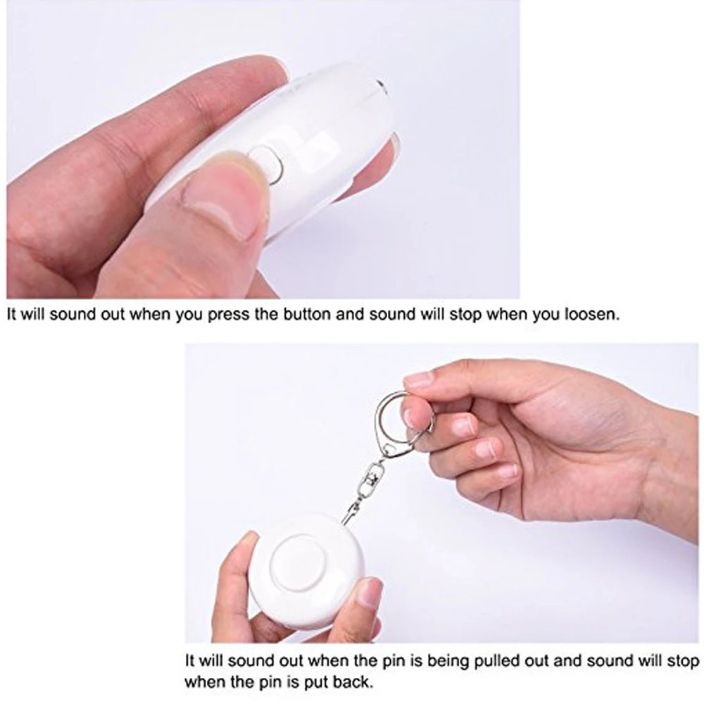 Keychain Round Personal Alarm With LED Light 130db High Decibel Women's Self-defense Emergency Distress Siren