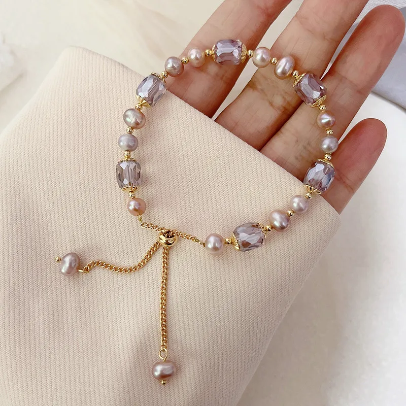 Natürliches Süßwasserperlen-Armband für Frauen Elegantes Kristall-Perlenarmband Beste Freundin Schmuck Geschenke