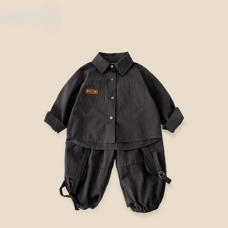 Male Child Labor Clothing Style Pure Cotton Shirt Set 2025 Spring Clothing New Children's Shirt Two-Piece Set